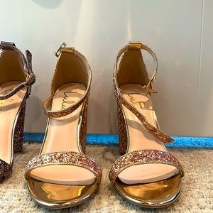 Lulus Heels 8 Rose Gold Glitter Taylor Ankle Toe Strap Wrapped Block Classic